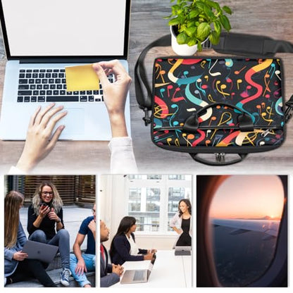 Laptop Shoulder Bag for Women Men, Waterproof Computer Case Messenger Bag Briefcase for Business Office Travel - color: Music Note