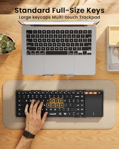 ProtoArc XK01 TP Foldable Keyboard with Touchpad, 0.65 in Keycaps, Black | Multi-touch Trackpad, 88-key, Full Shortcut Row, 3-device Bluetooth 5.1 Switching, USB-C Charging for Mobile Productivity - color: Black