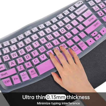Large Print Keyboard Cover Skin for Logitech Wave Keys MK670 Combo Keyboard Skin, Logitech Wave Keys Wireless Ergonomic Keyboard Cover Protector Skin Accessories, Ombre Purple - color: Ombre Purple-Large