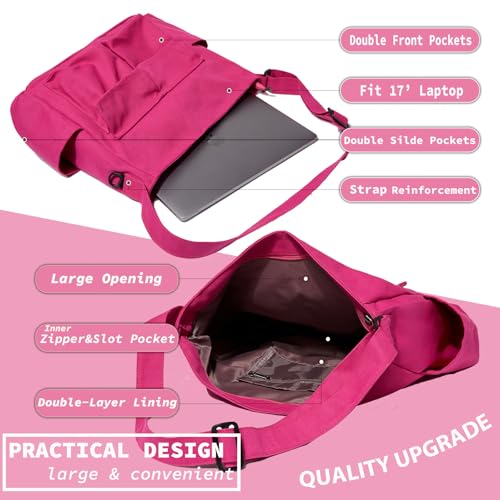 Canvas Messenger Bag Large Hobo Crossbody Bag with Multiple Pockets Casual Shoulder Tote Bag for Women and Men - color: Dragonfruit