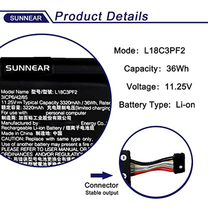 L18C3PF2 Laptop Battery for Lenovo Ideapad L340-15API L340-15IWL | 11.25V 36Wh; Battery Replacement for Lenovo Ideapad Touch L340-17API L340-17IWL; L18L3PF1 L18M3PF2 L18D3PF1 - size: 10.47*4.76*0.94 inches L18C3PF2