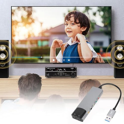 7.1 USB Surround Sound Card, External Sound Card for PC Laptop with SPDIF Digital High Resolution Audio, for Gaming Movies Music