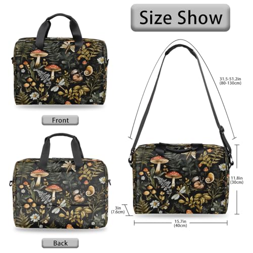 Forest Mushroom Leaves Laptop Bag Carrying Case 15.6 Inch Laptop Briefcase Messenger Shoulder Bag for Tablet Computer Bag for Travle Business Men Women