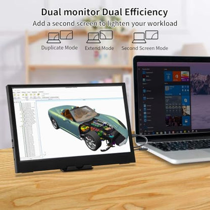 11.6 Inch Portable Monitor, 1366x768 HD IPS Small HDMI Display, Dual USB-C, Low Power External Screen for Laptop PC Mac Switch Rasp Pi Xbox, Lightweight Second Monitor with Stand - size: 11.6”