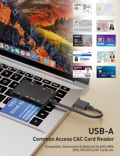 SIM Card Adapter for Computer - 7 in 1 CAC Smart Card Reader Military, MS Pro Duo/SD/TF/M2/ID/IC/PIV/SIM Card Reader, Memory Stick Pro Duo Adapter SIM Card Reader for Computer,PC,Windows,Linux,MacOS - color: USB A SIM Reader,Black