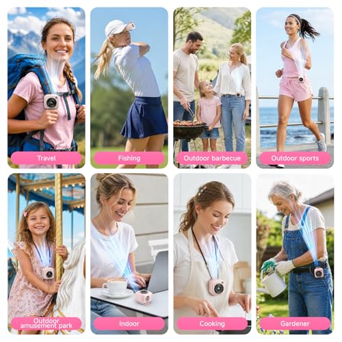 Portable Waist Fan, Rechargeable Wearable Fan w/ LED Display, 3 Speeds, 3000mAh Battery, 10H Runtime, Mini Turbo Airflow, Clip on Belt/Shirt/Hat,Travel Essentials Gift for Women,Makeup,Concert -2 PACK - color: Pink-2 Pack