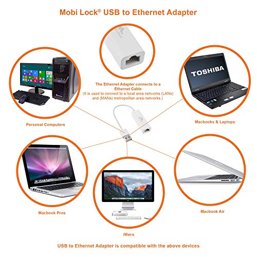 USB Ethernet LAN Network Adapter Compatible with Laptops and All USB 2.0 Compatible Computers Including Windows 7 to 11 Vista Mac OS X and macOS - by Mobi Lock