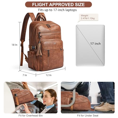 Shrrie Vegan Leather Laptop Backpack for Women,17 Inch Computer Backpack Purse for Work Business College Travel Teacher Nurse with Anti-theft Pocket & Giant Tumbler Holder Pocket,Caramel Brown - color: Caramel Brown
