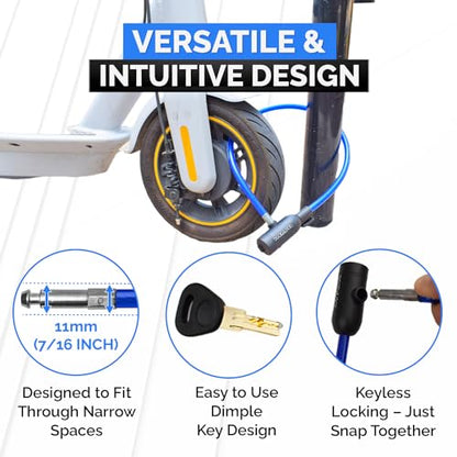 Bike Security Cable Lock Kit (2' or 4') with Keys, 4' | Weatherproof, Vinyl Coated, 10mm Security Cable, Mounting Bracket, Compact, Anti-Theft Protection, Bikes, Bicycles, Scooters - size: 4ft