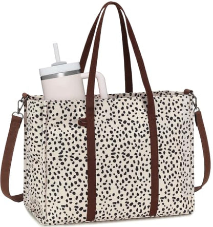BTOOP Work Tote Bag for Women, Laptop Tote Bag With 15.6 Inch Padded Compartment, Teacher Nurse Bible Bags - color: A-leopard - Apricot-17.3''