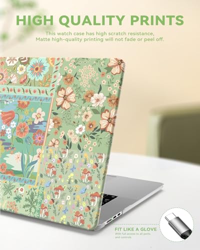 iCasso Compatible with MacBook Air 15 inch Case 2026 2025 2024 2023 Release M4 A3241 M3 A3114 M2 A2941, Slim Anti-Scratch Protective Plastic Hard Shell Case+Keyboard Cover for Mac Air 15,Green Flower - color: Green Patchwork Floral