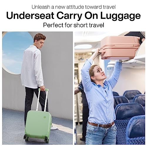 mixi 14 Inch Underseat Luggage Carry on Suitcase Free Boarding Personal Item Suitcases with Spinner Wheels Hardshell Lightweight PC for Short Travel, Avocado Green - color: Avacado Green, size: 14in Underseat
