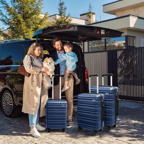 7 Piece Luggage Sets with Premium YKK Zipper, 20/24/28in PC Hardside Suitcase With Spinner Wheels, Luggage Airline Approved, Durable Suitcase Sets with TSA Locks for Travel - color: Navy Blue, size: 7 piece set (20/24/28inch)