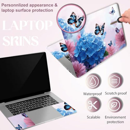 SUPERDANT Laptop Skin Sticker Laptop Decals Butterfly Flower Personalized Universal Notebook Computer Wrap Vinyl Skin Stickers Cover Art Decal Removable 12-15.6 Inch Scratch-Resistant Gifts - style: Blue Flower and Butterfly