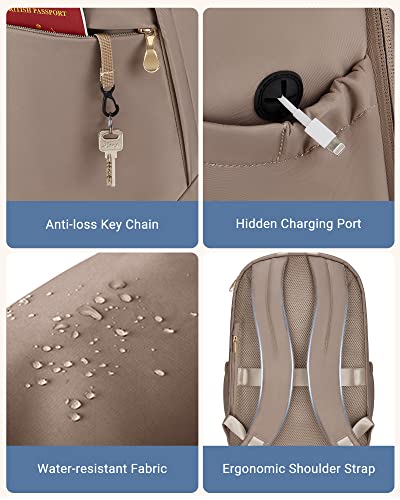 Travel Laptop Backpack Women, 17.3 Inch, Champagne | Laptop Backpack, USB Charging Hole, Water Resistant, Large Capacity, College Bookbag - color: Champagne, size: 17.3 Inch without Wheels