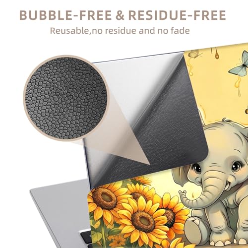 Universal Laptop Skin Sticker for 12/13/14/15.6 Inch Laptops, Reusable Vinyl Laptop Decal Cover, Waterproof Scratch Resistant Notebook Skin with 2 Wrist Pads,Cute Elephant - color: Cute Elephant
