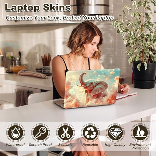 Universal Laptop Skin Sticker, 11-15.6 Inch Reusable Vinyl Laptop Skin Decal, Scratch Resistant Waterproof Cover, Easy to Trim & Apply, Elephant in Pink Clouds - color: Elephant in Pink Clouds