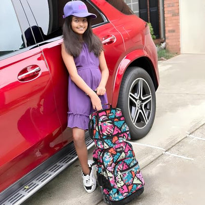 Tilami Rolling Backpack & Lunch bag for Kids 19 Inch Wheeled Bookbag for Boys & Girls for School & Travel,Arts Pink - color: Arts Pink