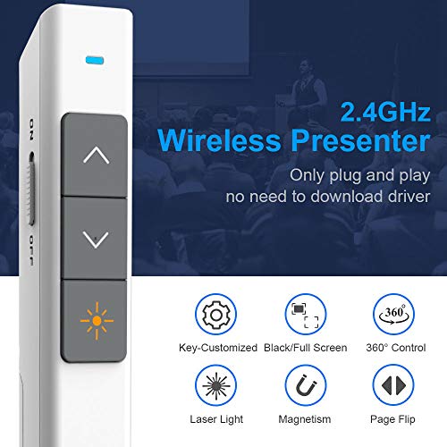 Norwii Wireless Presentation Clicker, PowerPoint Clicker with Laser Pointer | Presentation Remote for PowerPoint Presentations, Plug & Play USB Slide Advancer, Compatible with Mac/Windows/Linux/Android - color: White