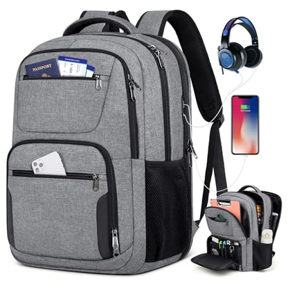 Travel Laptop Backpack, 17 Inch Extra Large Laptop Backpack with USB Charging Hole 45L Anti Theft Travel Backpack Water Resistant College Business Computer Bag Fit 17.3 Inch Laptop for Men Women Grey - color: Grey