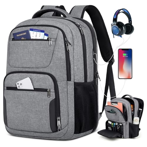 Travel Laptop Backpack, 17 Inch Extra Large Laptop Backpack with USB Charging Hole 45L Anti Theft Travel Backpack Water Resistant College Business Computer Bag Fit 17.3 Inch Laptop for Men Women Grey - color: Grey