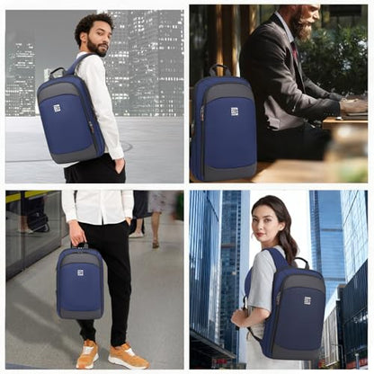 Business Backpack for Men 15.6 Inch,Slim & Expandable Waterproof Travel Laptop Backpack - color: Blue