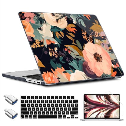 TWOLSKOO Compatible with MacBook Pro 14 inch Case M5 2026 2025-2021 Release M4 M3 M2 M1 Pro/Max Chip, Plastic Hard Shell & Keyboard Cover & USB C to USB Adapter & Screen Film, Bright Abstract Flower - color: Bright Abstract Flower