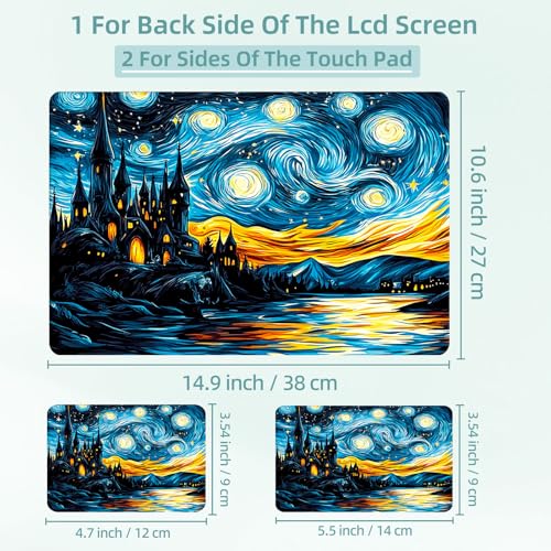 Universal Laptop Skin Decal, 3-Piece Vinyl Protector for 12 13 14 15.6" Notebook, Waterproof Anti-Scratch, Easy Trim & Bubble-Free Finish, Night Sky with Swirling Stars - color: Night Sky with Swirling Stars