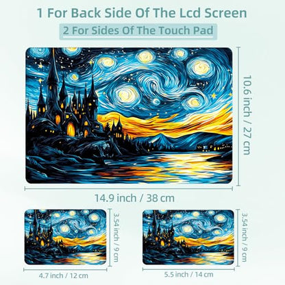 Universal Laptop Skin Decal, 3-Piece Vinyl Protector for 12 13 14 15.6" Notebook, Waterproof Anti-Scratch, Easy Trim & Bubble-Free Finish, Night Sky with Swirling Stars - color: Night Sky with Swirling Stars
