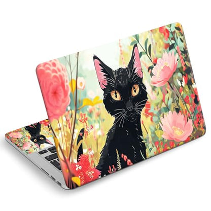 Universal Laptop Skin Sticker Decal, Compatible with MacBook HP Dell Lenovo 12"-15.6", Reusable Vinyl Notebook Cover 3PCS Set, High-Recognition Film-Black Cat Pink Flowers Cartoon - color: Black Cat Pink Flowers Cartoon