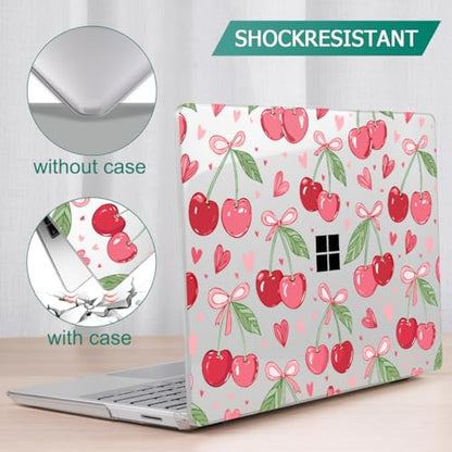 Case for Surface Laptop 5/4/3 13.5", Cherries & Pink Bows | Hard Shell Case with Keyboard Cover & Screen Protector. Fits Surface Laptop 5/4/3 13.5" Metal Palm Rest Models 1951/1868. - color: Cherries & Pink Bows
