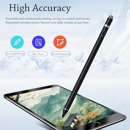 Stylus Pen for iPad, DOGAIN iPad Pencil for Touchscreen with Dual Touch Function, Active Digital Fine Point Pad Pen Compatible with Pad/Pro/Air/Mini/iPhone/Samsung//iOS/Android and More - Black - color: Black Pen with Fiber Cap