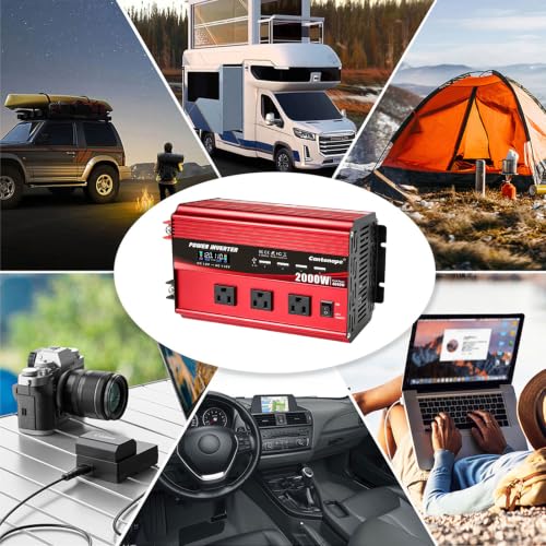 Cantonape 2000W Power Inverter 12V to 110V/120V DC to AC with LCD Display, Remote Controller 3 x AC Outlets and 4 x 3.1A USB Car Adapter for Car Truck Boat RV Solar System - size: 2000W-12V