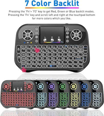 Mini Wireless Keyboard with Touchpad Mouse Combo, 7 Colors RGB Backlit, Portable 2.4 Ghz Mini Keyboard with Rechargable Li-ion Battery for Android Box, Smart TV, Pad, PC, HTPC, Tablet and Windows OS