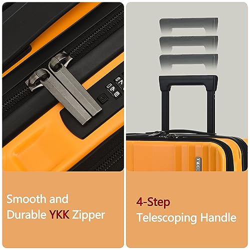 TydeCkare 16" Carry on Luggage with 2 Laptop Compartments, Lightweight Hardshell ABS+PC Suitcase with Dual Control TSA Lock, with YKK Zipper, 4 Spinner Silent Wheels, for Business Travel, Orange - color: Orange