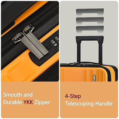 TydeCkare 16" Carry on Luggage with 2 Laptop Compartments, Lightweight Hardshell ABS+PC Suitcase with Dual Control TSA Lock, with YKK Zipper, 4 Spinner Silent Wheels, for Business Travel, Orange - color: Orange