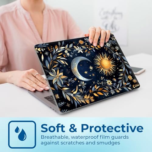 Reusable Universal Laptop Skin Sticker, Cut to Fit for 11.6–15.6 Inch Laptops, Waterproof Protective Film, No-Residue - Celestial Sun Moon Wreath - color: Celestial Sun Moon Wreath