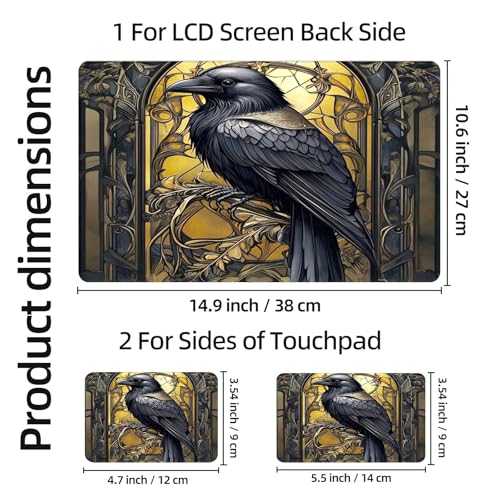 Aesthetic Laptop Skin Sticker, Ornate Raven in Golden Frame Waterproof Vinyl Laptop Decal, Removable Bubble Free, Reusable Protective Cover for 13 14 15 15.6 Inch - color: Ornate Raven in Golden Frame
