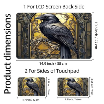 Aesthetic Laptop Skin Sticker, Ornate Raven in Golden Frame Waterproof Vinyl Laptop Decal, Removable Bubble Free, Reusable Protective Cover for 13 14 15 15.6 Inch - color: Ornate Raven in Golden Frame