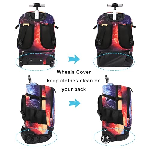 Tilami Rolling Backpack 19 inch with Lunchbox Wheeled Laptop Backpack, Basketball - color: Basketball Black