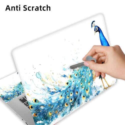 Aesthetic Laptop Skin Cover,12-15.6 Inch Universal Vinyl Sticker Decal,Peacock Watercolor Art Waterproof Scratch-Resistant Notebook Wrap,Removable Residue-Free Protector - color: Peacock Watercolor Art