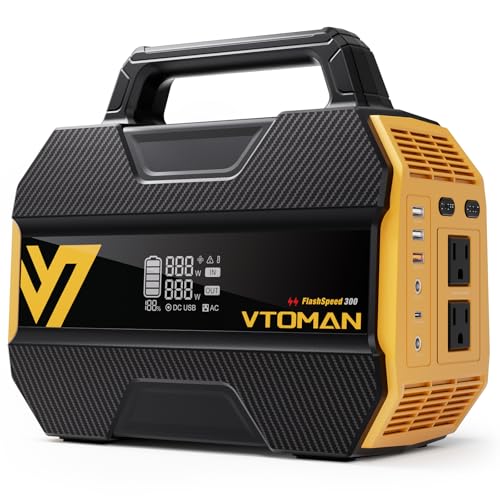 VTOMAN FlashSpeed 300 Portable Power Station, 300W 230Wh LiFePO4 Battery | 3000 Life Cycles, 600W peak, 100W PD USB-C, Fast Charge, 6 Outputs, Outdoor Camping, Home Backup, RV, Off-Grid