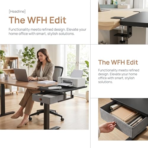 Desk Extender Tray with Drawer, 24 x 12 in, Clamp On Desk Shelf, Black | Extension Table Extender, Keyboard Tray Arm Rest, Front or Side Mount, 55 lbs, Home Office Gaming