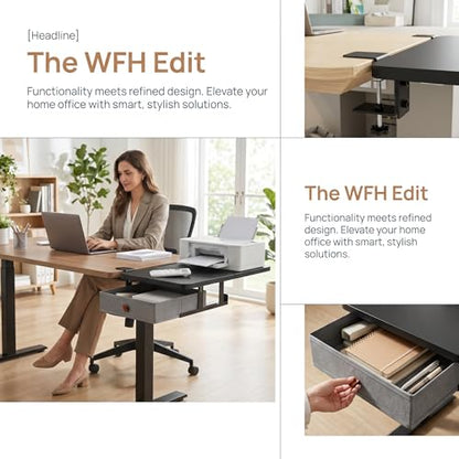 Desk Extender Tray with Drawer, 24 x 12 in, Clamp On Desk Shelf, Black | Extension Table Extender, Keyboard Tray Arm Rest, Front or Side Mount, 55 lbs, Home Office Gaming