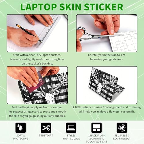 Laptop Skin Sticker Decal, Universal Protective Cover Fit 12 13 14 15.6 Inch Notebook, Reusable Water-Resistant Vinyl Decal w/ 2 Wrist Pads for Business Travel Office, Grey National Flag Deer - color: Grey National Flag Deer