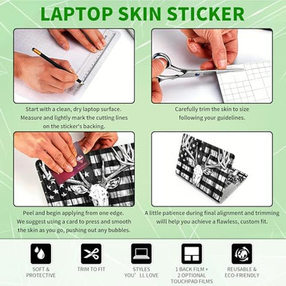 Laptop Skin Sticker Decal, Universal Protective Cover Fit 12 13 14 15.6 Inch Notebook, Reusable Water-Resistant Vinyl Decal w/ 2 Wrist Pads for Business Travel Office, Grey National Flag Deer - color: Grey National Flag Deer