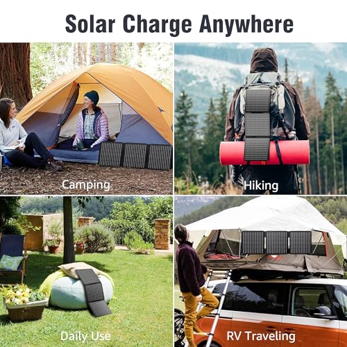 Solar Power Station with Panel, Portable Solar Power Bank with AC Outlet 120W Camping 110V Outlet Power Pack Fast Charging for Laptop Smart Devices RV VanLife Hiking Fishing Power Outage Backup