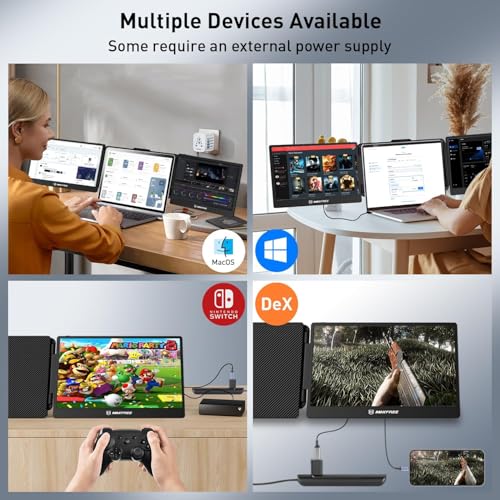 Maxfree Triple Laptop Screen Extender, S2 14" 1080P HD Portable Dual Monitor for 13.3-17″ Laptops, Plug & Play Monitor Extender Compatible with Windows/Mac/Surface/Android/Switch - style: S2