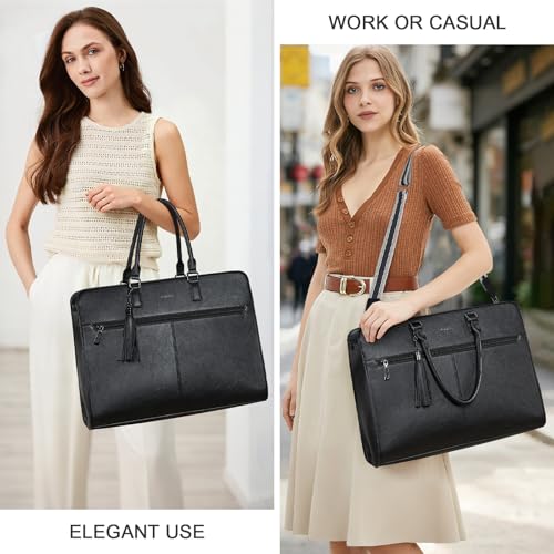 Laptop Bag for Women,Water-Resistant Work Bag Laptop Tote Bag,Briefcase with Satchel Purse - color: Black