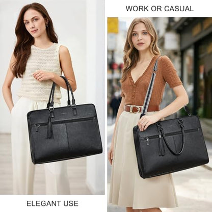 Laptop Bag for Women,Water-Resistant Work Bag Laptop Tote Bag,Briefcase with Satchel Purse - color: Black